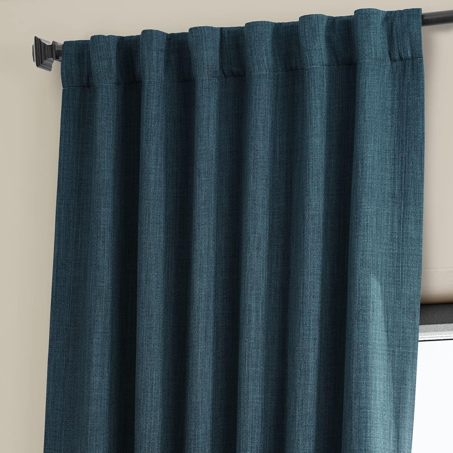 Story Blue Faux Linen Room Darkening Curtains 84 Inches