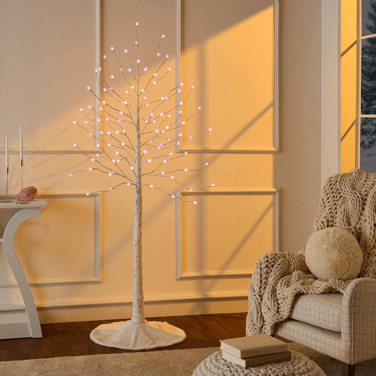 Best Choice Products Set of 3 Lighted Twig Birch Trees, 4ft, 6ft, 8ft w/ 300 LEDs, Warm White, Multicolor Lights - White