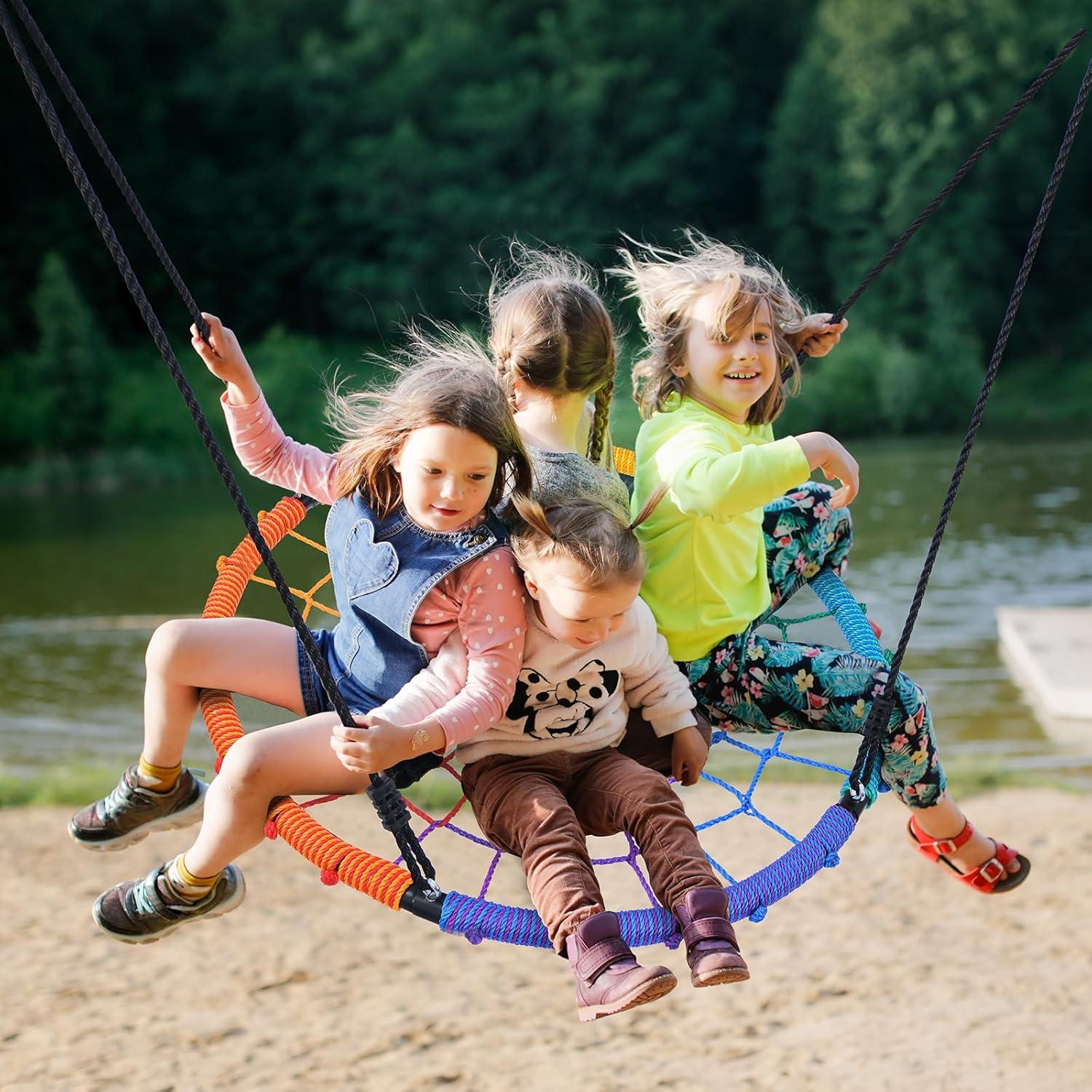 Trekassy 750lb Spider Web Swing 40" Saucer Tree Swing with Straps for Kids Outdoor Playground