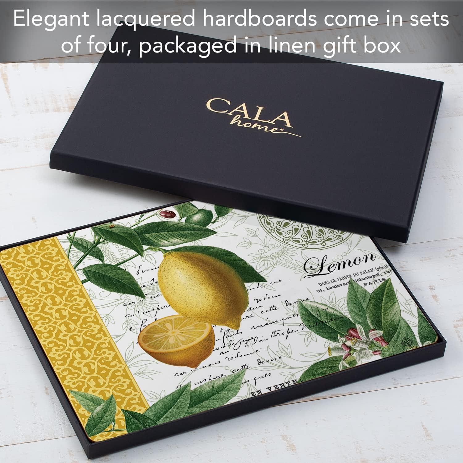 Cala Home "Citron" Premium Decorative Hardboard Cork Back Tabletop Placemats 4 Pack