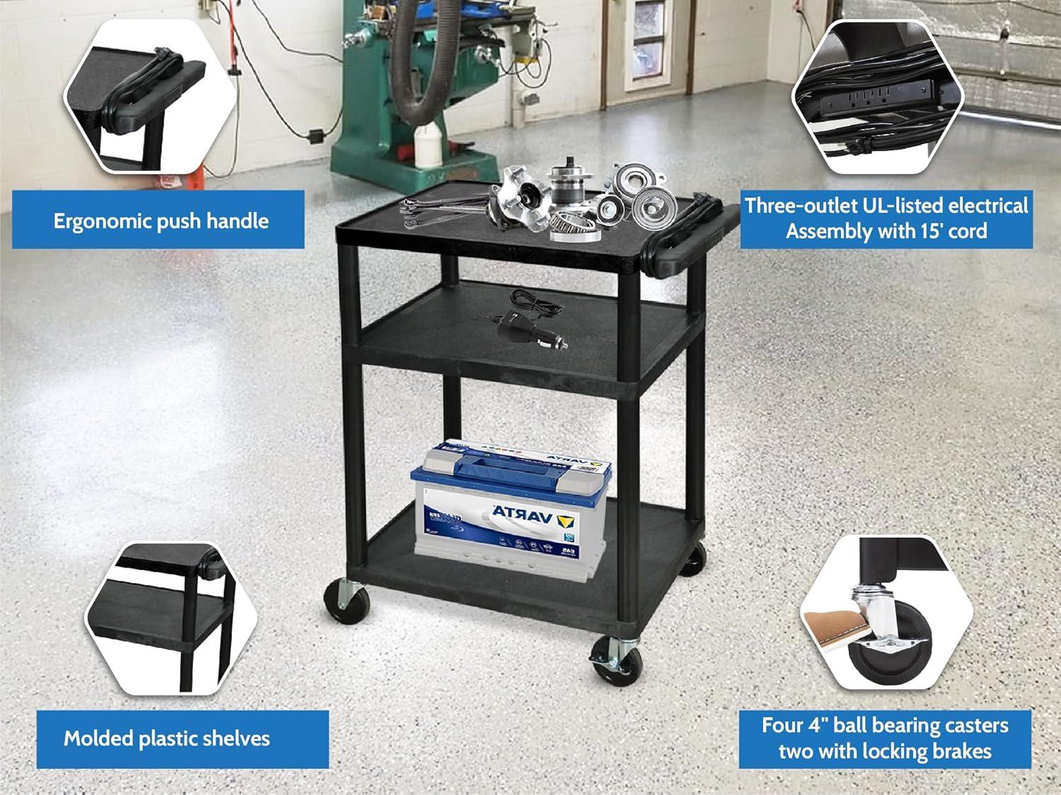 Black Mobile Plastic 3 Shelf AV Presentation Cart