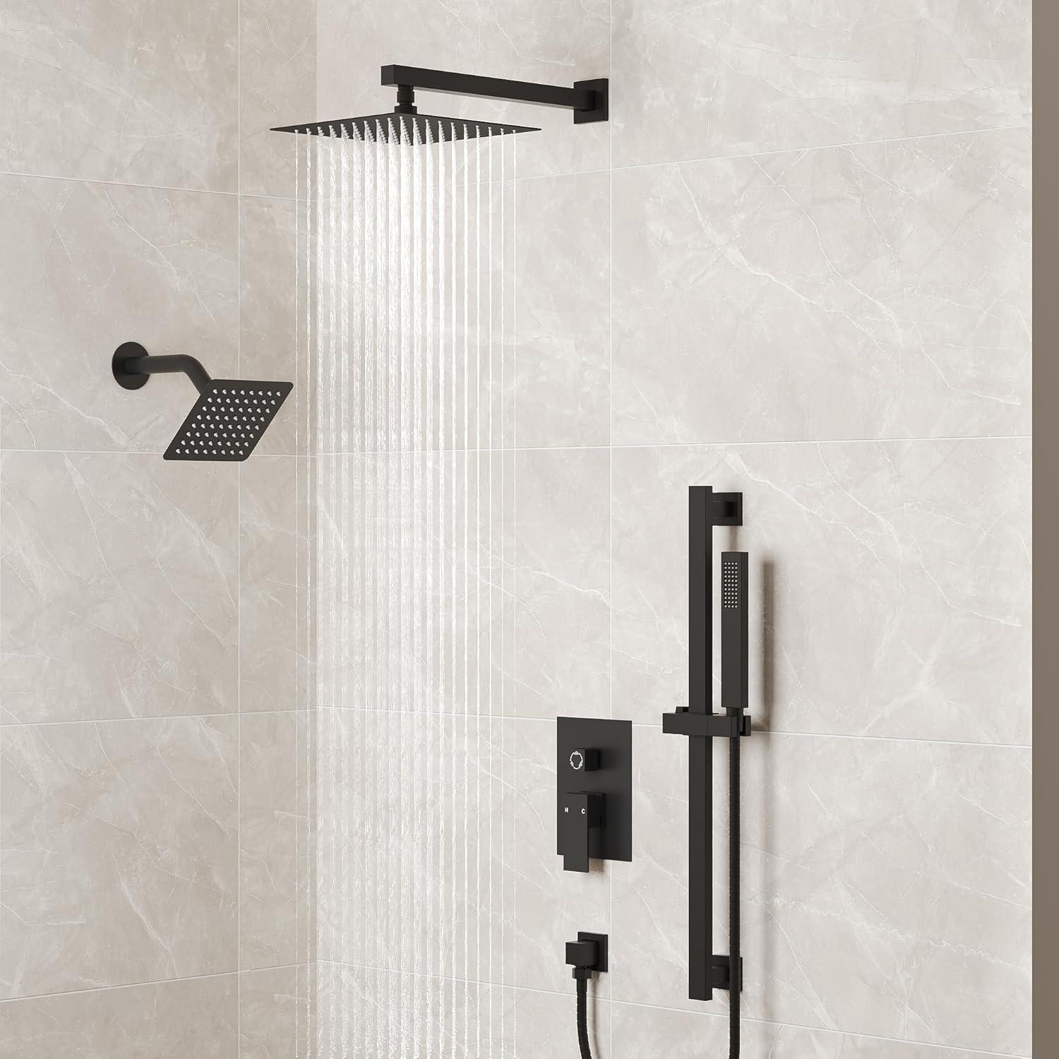 DualJetSpa Pressure-Balanced Shower System, Dual Wall Mount Showerheads with Slider Bar Handheld Spray