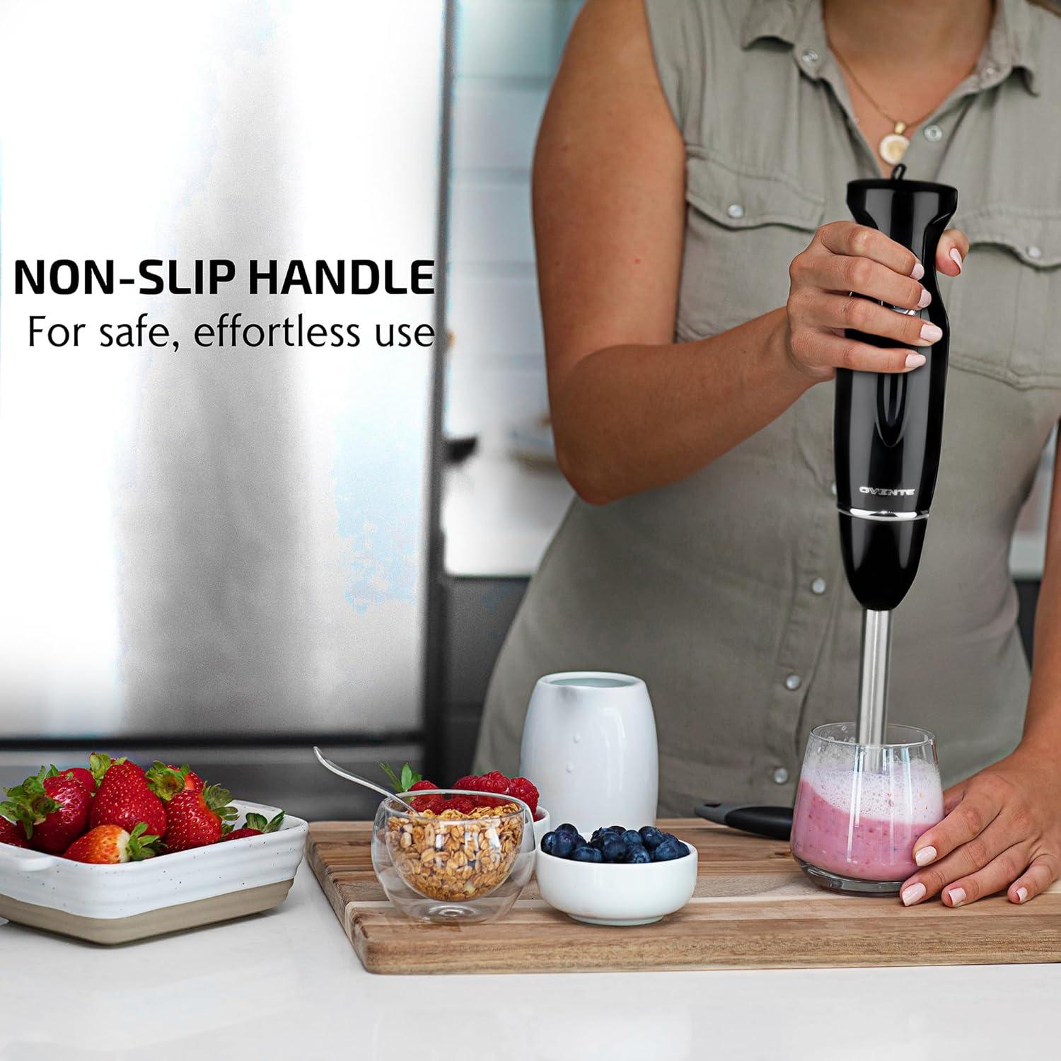 Ovente HS560B Immersion Electric Hand Blender with Stainless Steel Blades & Easy Grip Handle, Black