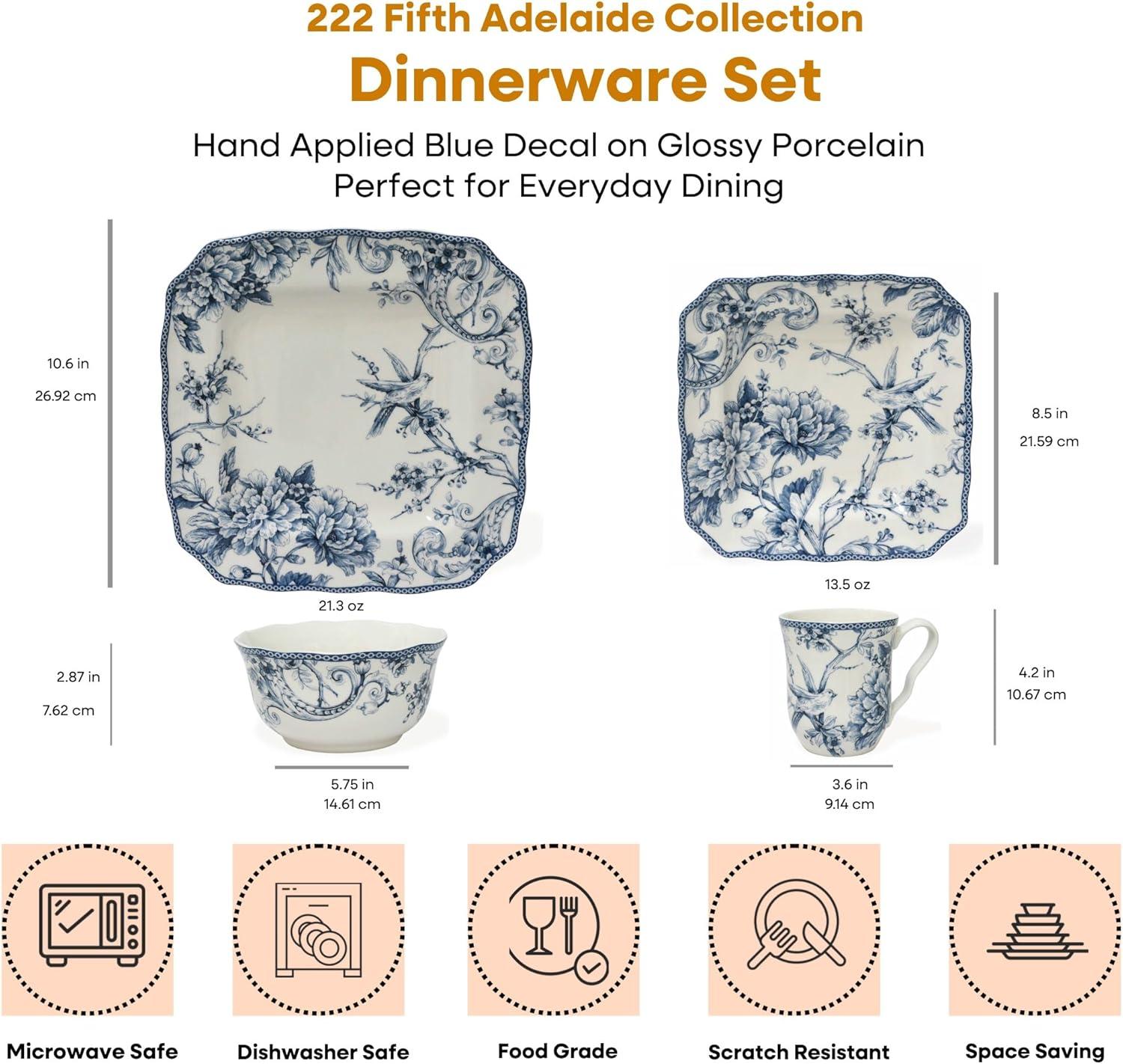 222 Fifth 222 Fifth Adelaide 16-Piece Porcelain Floral Dinnerware Set - Service For 4