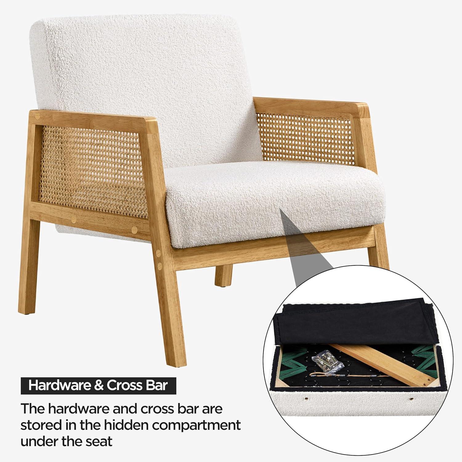 Yaheetech Fabric Upholstered Accent Chair with Rattan Armrest and Wood Legs