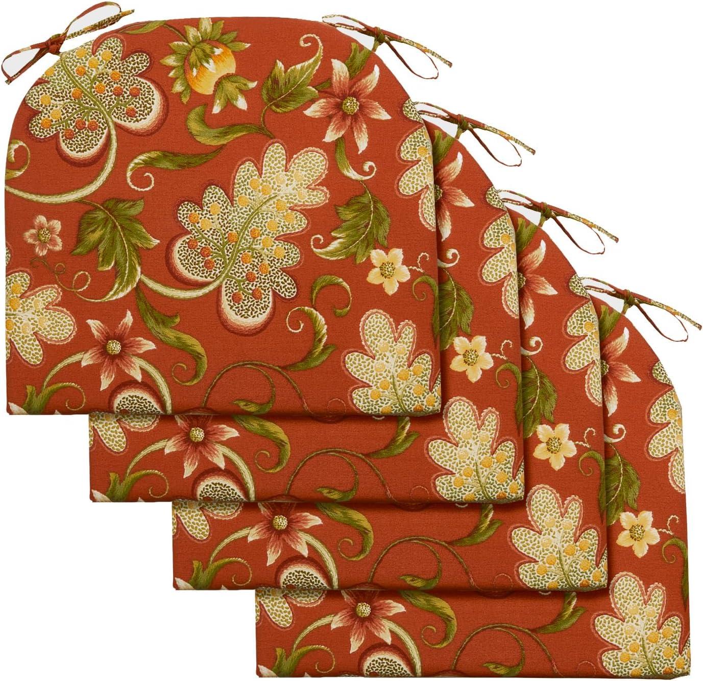 LOVTEX Outdoor Chair Cushions Set of 4, Waterproof Patio Chair Cushions with Ties, 17 x 16 x 2 inch, Floral