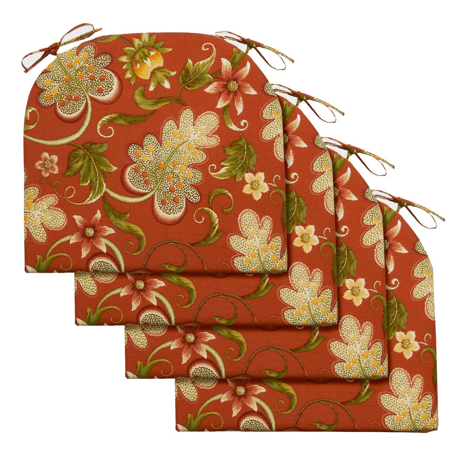 LOVTEX Outdoor Chair Cushions Set of 4, Waterproof Patio Chair Cushions with Ties, 17 x 16 x 2 inch, Floral