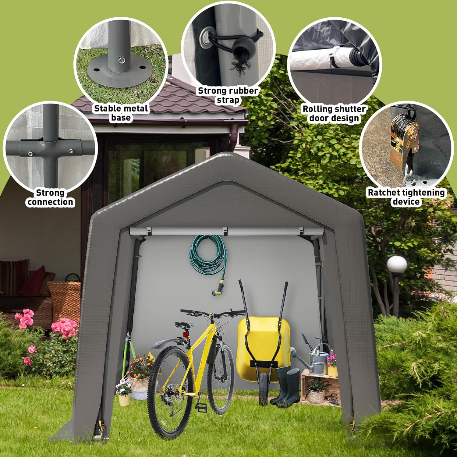 EastVita EastVita 6x6x7 ft Portable Shed, Outdoor Storage Shelter,Heavy Duty Waterproof Storage Tent Sheds with Roll-up Zipper Door, for Motorcycle, Bike, Garden Tools