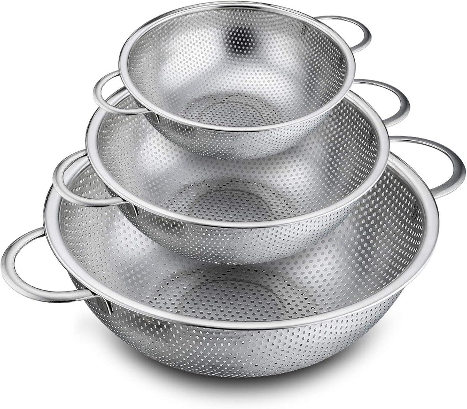 Stainless Steel Micro-Perforated Colander Set, 1/3/5 Quart