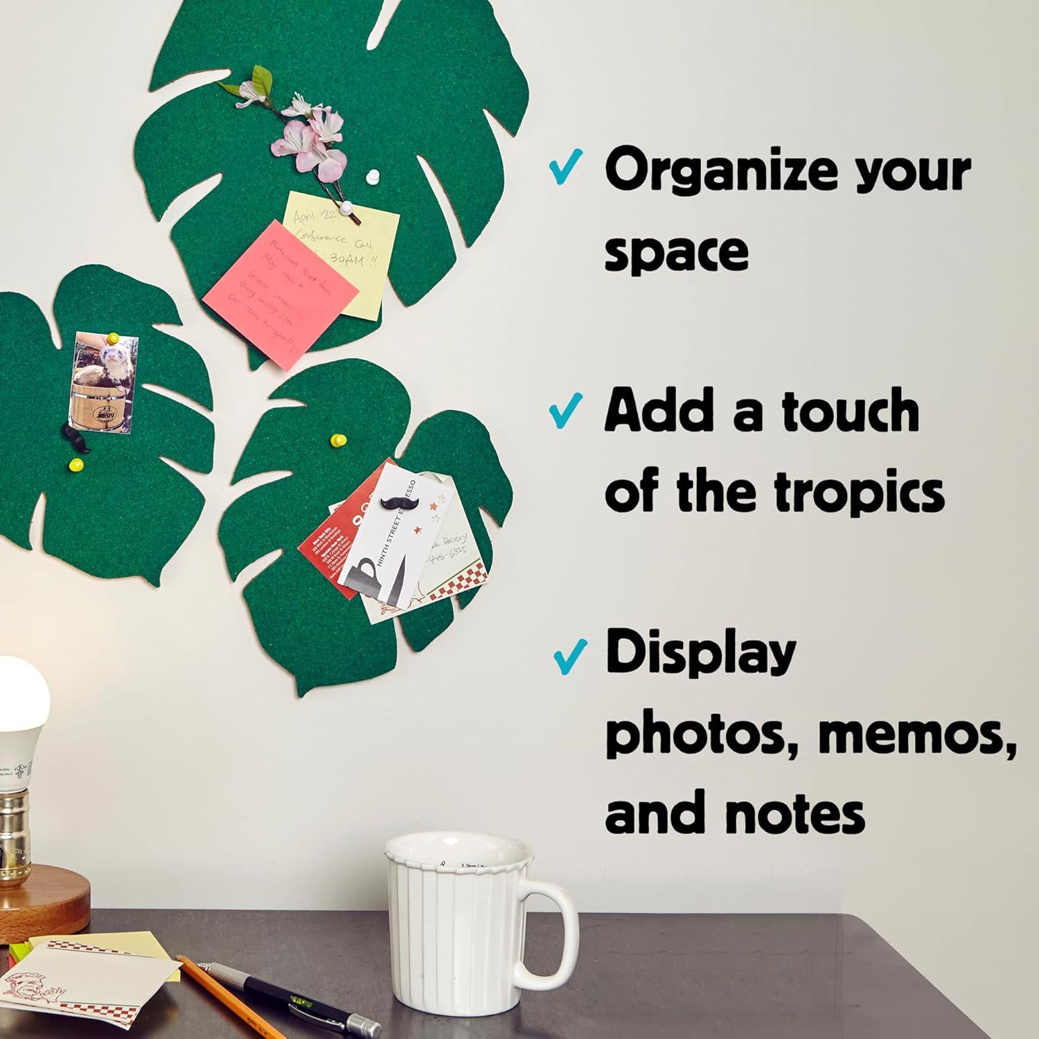 Green Monstera Leaf Cork Bulletin Boards, Set of 3