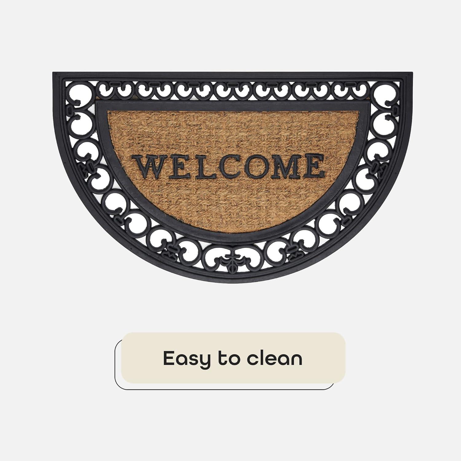Bloomsbury Market Aeries Recycled Rubber Door Mats, Non-Slip/Skid Rubber Backing, 18" W X 30" L, Rectangle, Welcome Scrolls