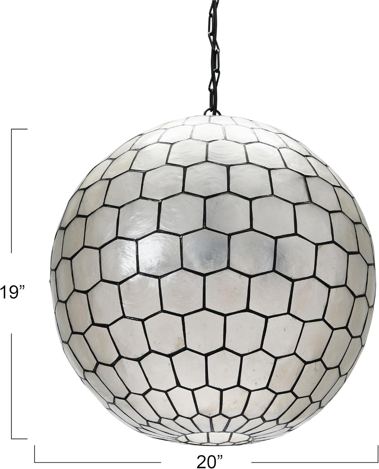 Storied Home Capiz Honeycomb Globe Pendant Light Capiz White Seashells