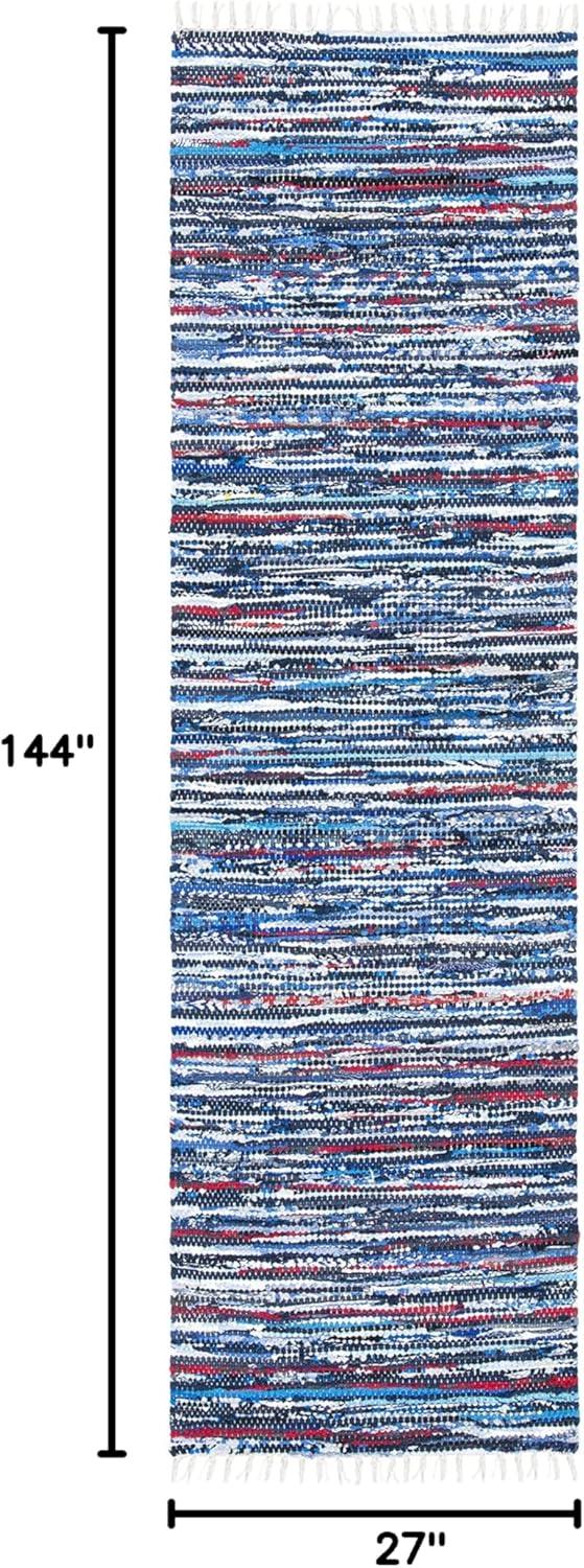 Rag Rug RAR128 Hand Woven Indoor Runner Rug - Blue/Multi - 2'3"x12' - Safavieh.