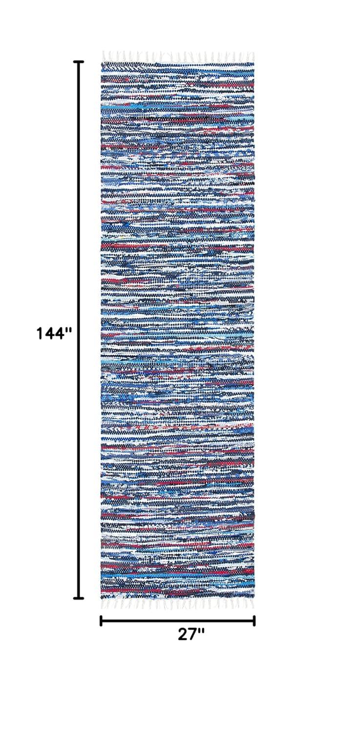 Rag Rug RAR128 Hand Woven Indoor Runner Rug - Blue/Multi - 2'3"x12' - Safavieh.
