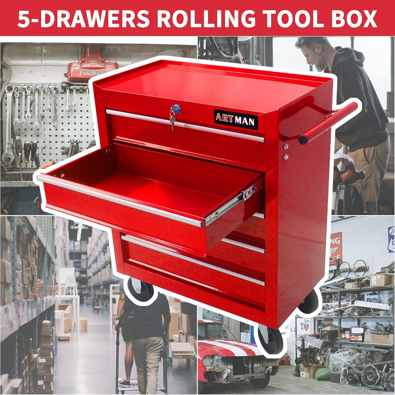 Yesurprise 12.99'' W 5 -Drawer Steel Job Site Storage with Wheels