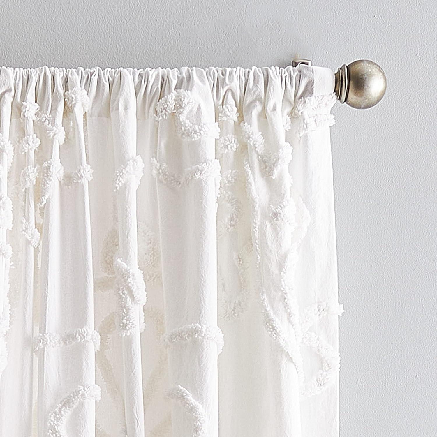 White Cotton Rod Pocket Light-Filtering Curtain Pair, 95"