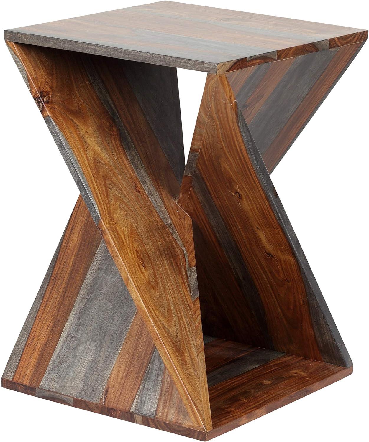 Sierra Brown Sheesham Wood Square Accent Table with Metal Storage