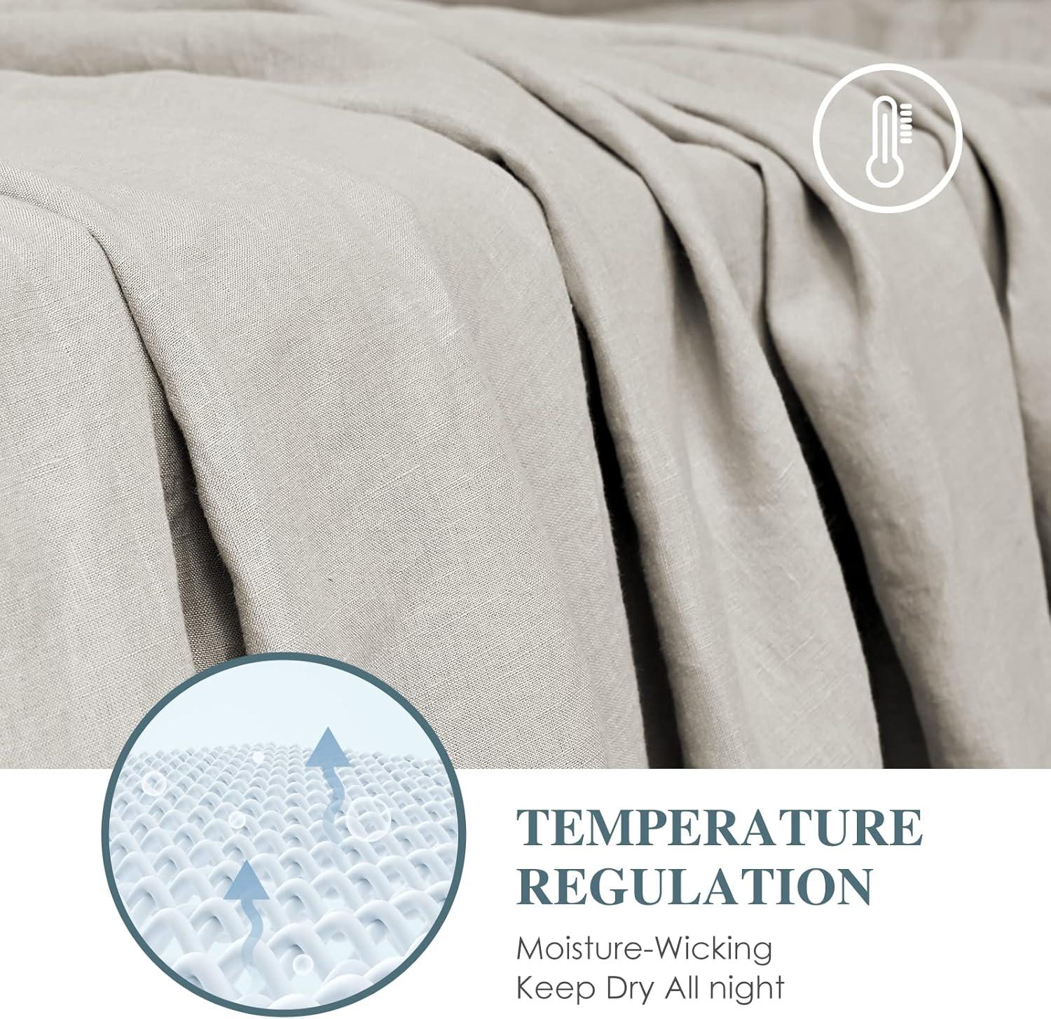 King Size Stone Washed Organic Linen Bed Sheet Set