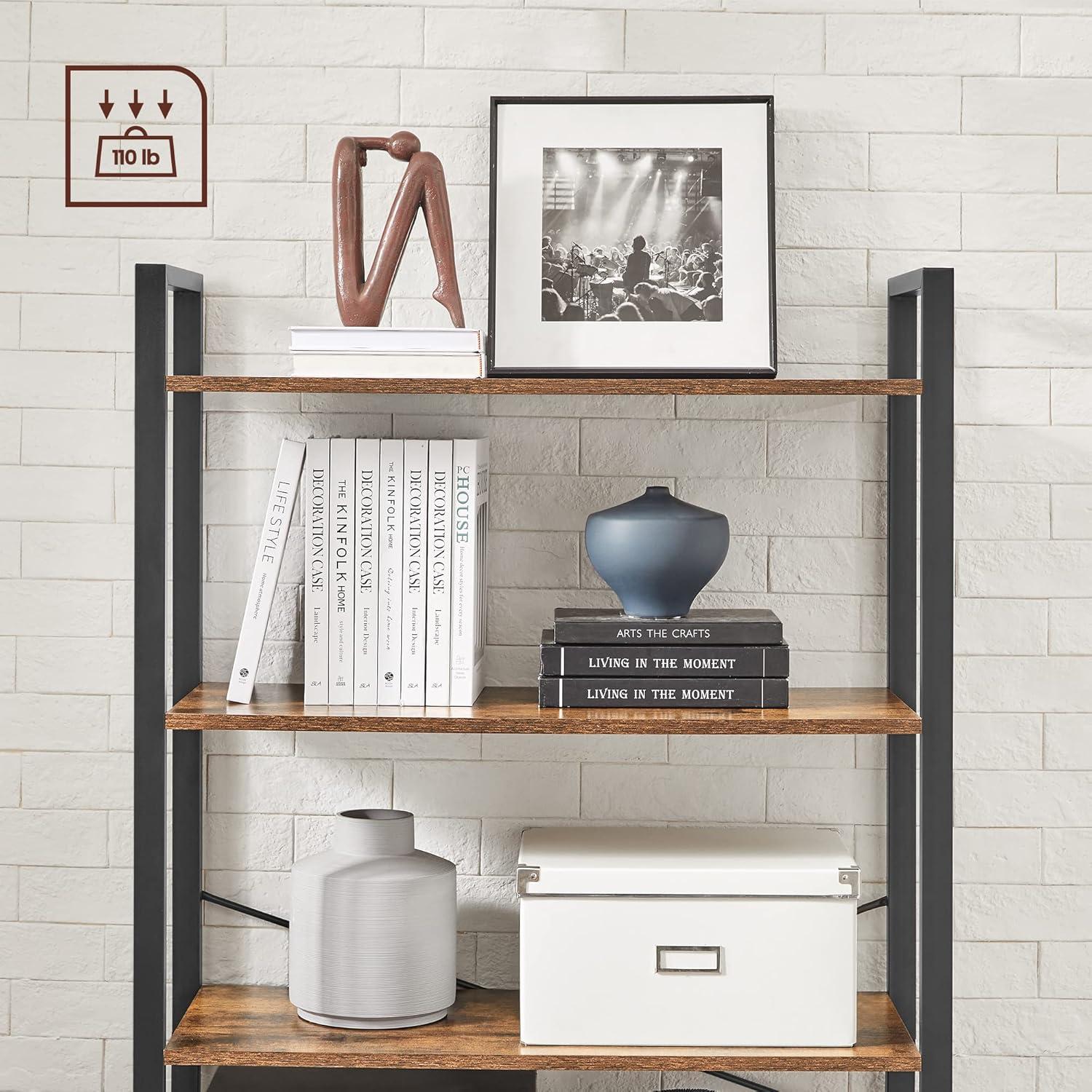 Rustic Brown and Black 6-Tier Adjustable Bookshelf with Steel Frame