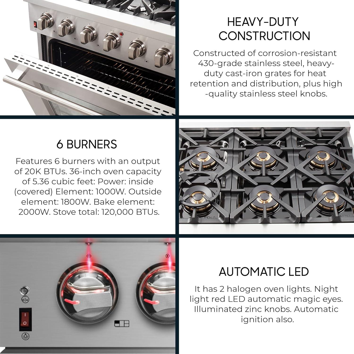 Capriasca - Titanium Professional 36" Freestanding Dual Fuel Range