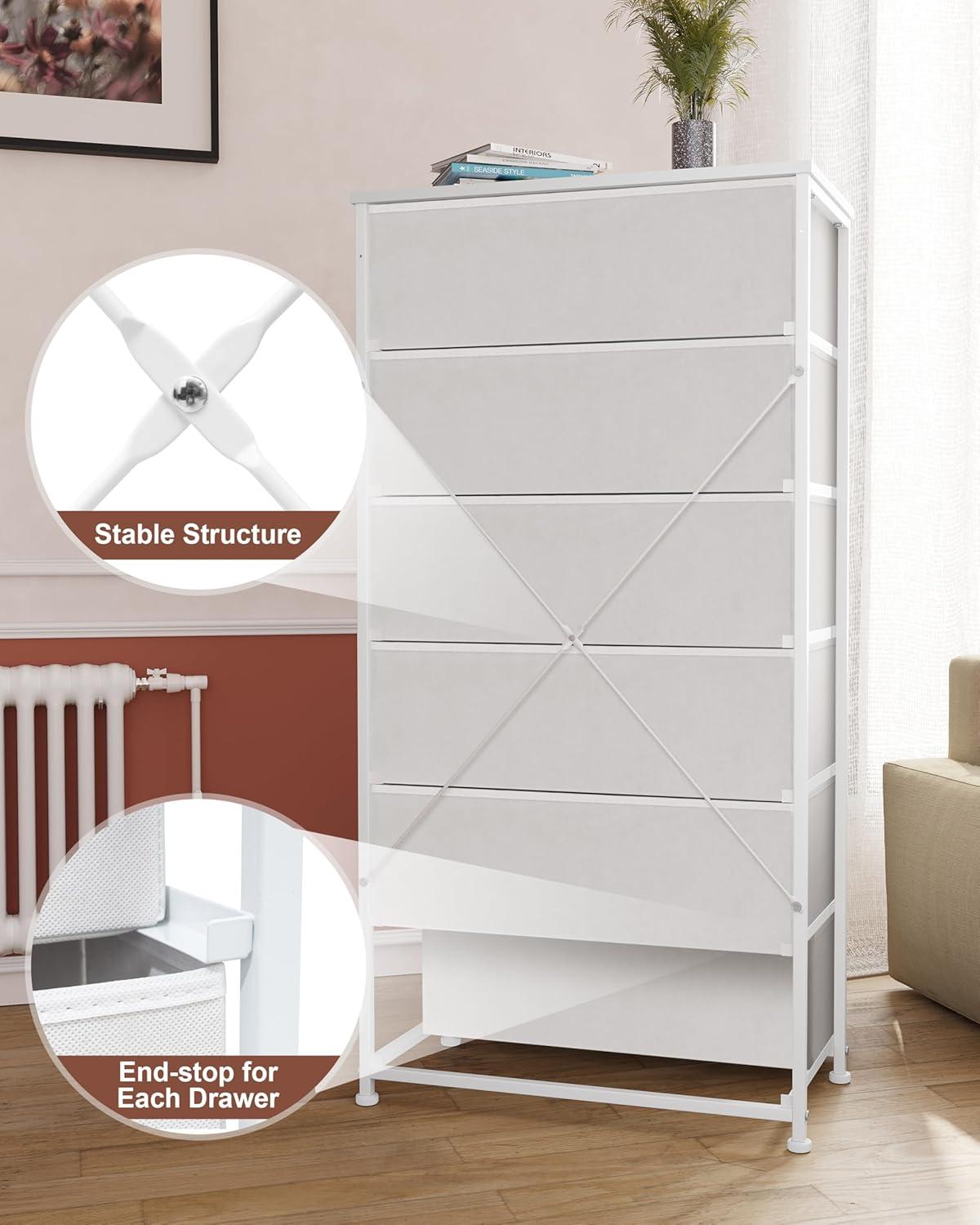 Crestlive Products 6 Drawers Vertical Dresser for Bedroom Storage Tower with Wood Top White
