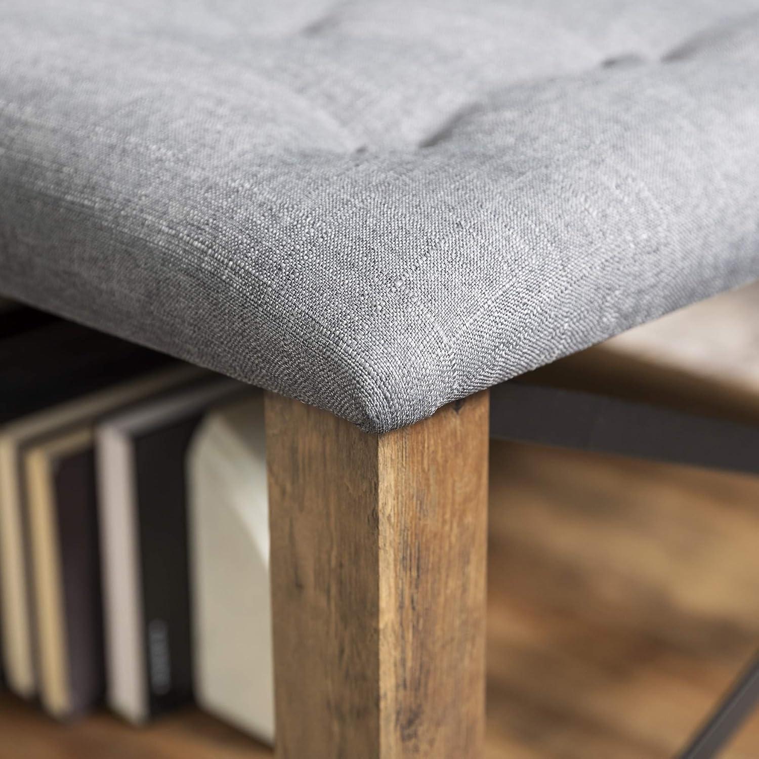 Walker Edison Marcus 30" Square Tufted Fabric Upholstered Ottoman in Gray