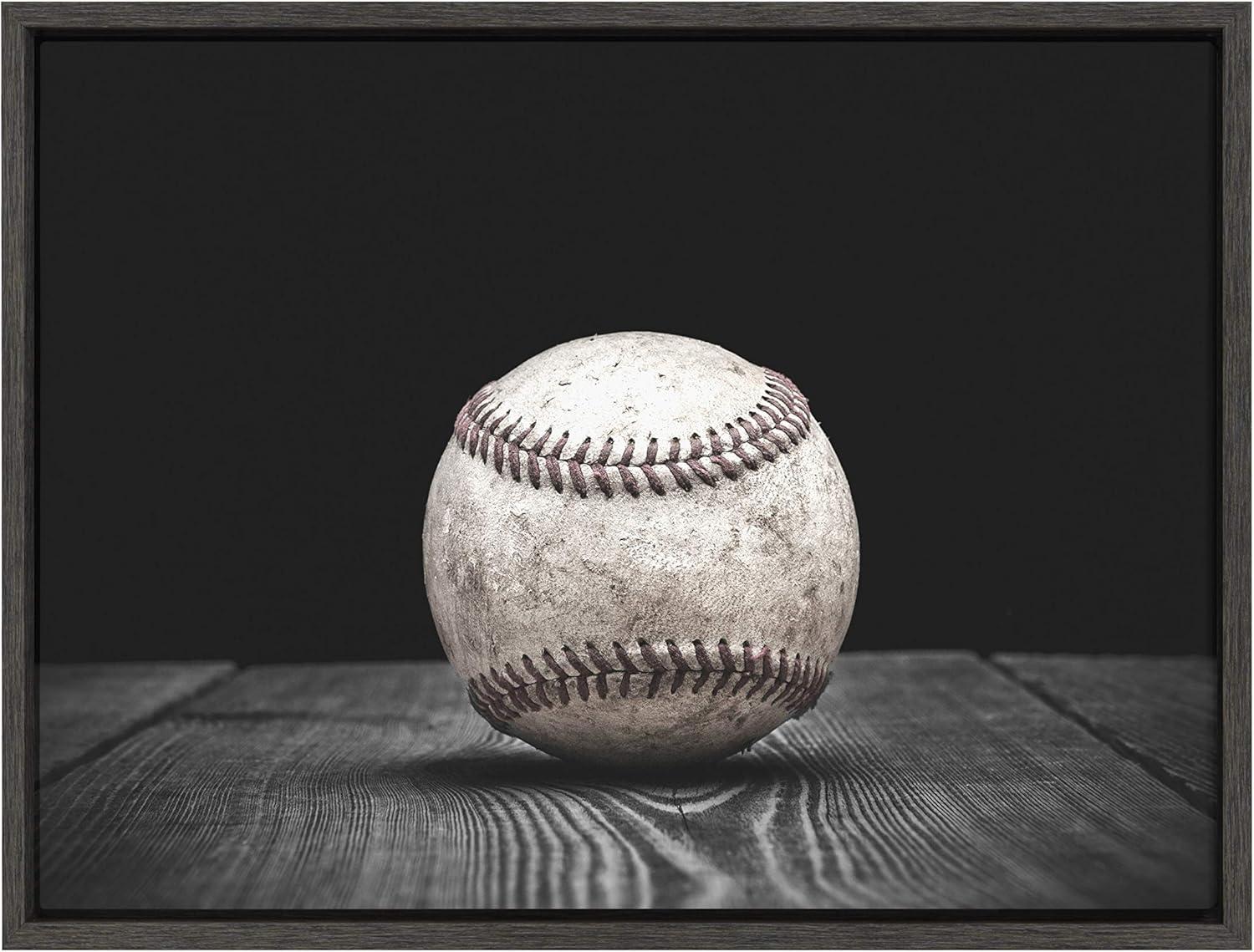 18" x 24" Sylvie Baseball Framed Canvas by Shawn St. Peter Gray - DesignOvation: Sports Decor, Vintage Style