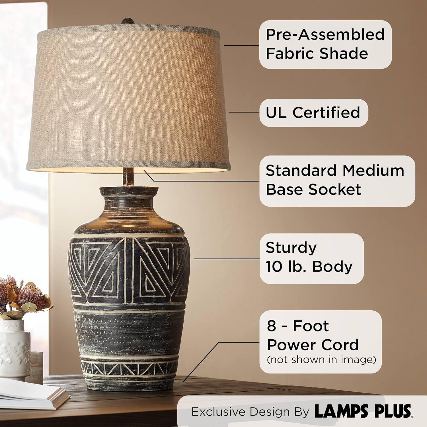 John Timberland Miguel Rustic Table Lamp Southwest 32" Tall Earth Tone Linen Drum Shade for Bedroom Living Room Bedside Nightstand Office Kids House