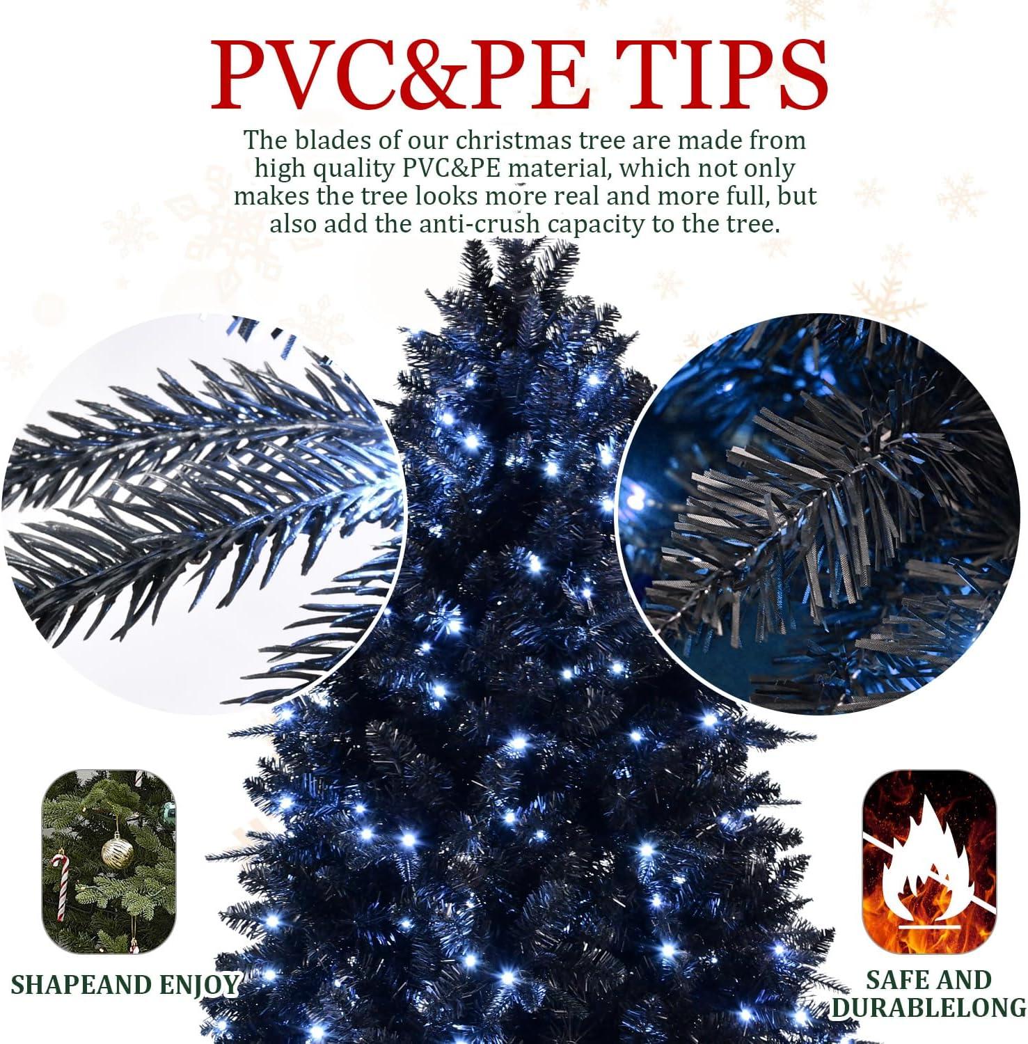 PAPROOS Prelit Christmas Trees, 5FT Artificial Christmas Tree with 250 Warm White LED Lights and 850 Branch Tips, Indoor Prelit Xmas Tree for Holiday Decor, Green