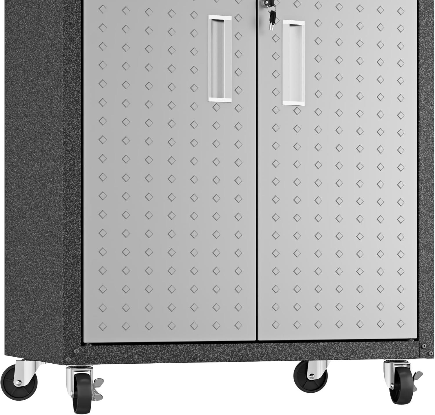 Manhattan Comfort Fortress 2-Door Metal Mobile Garage Cabinet in Gray Black/Grey 2-Door Cabinet