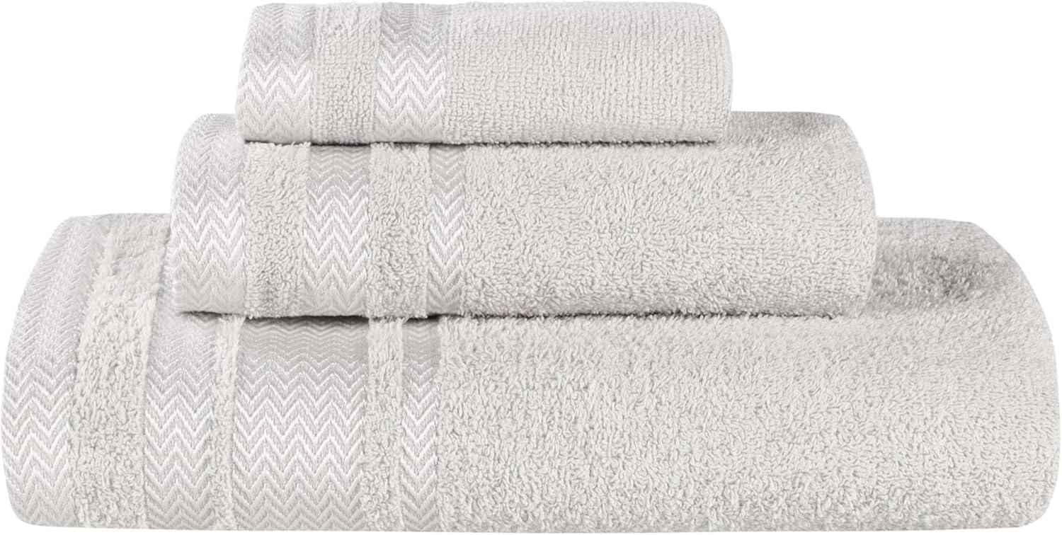 Superior Hays Cotton Plush Soft 3 Piece Towel Set, Platinum