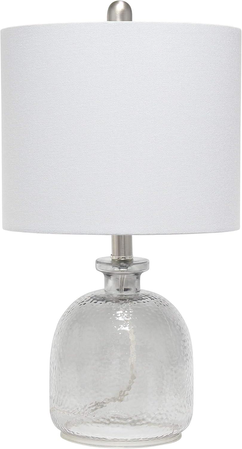 Smokey Gray Textured Glass Bedside Table Lamp with Drum Shade