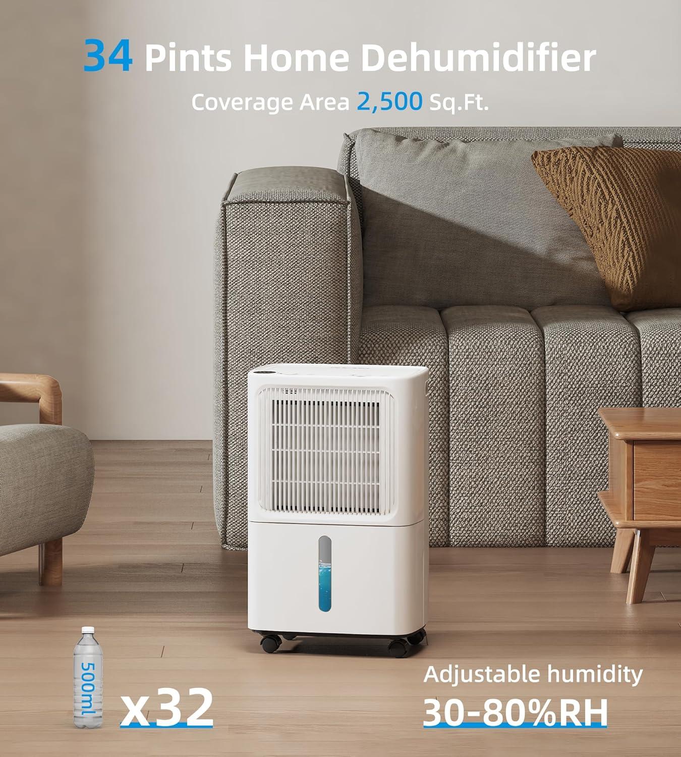 2500 Sq. Ft White and Gray Digital Control Dehumidifier