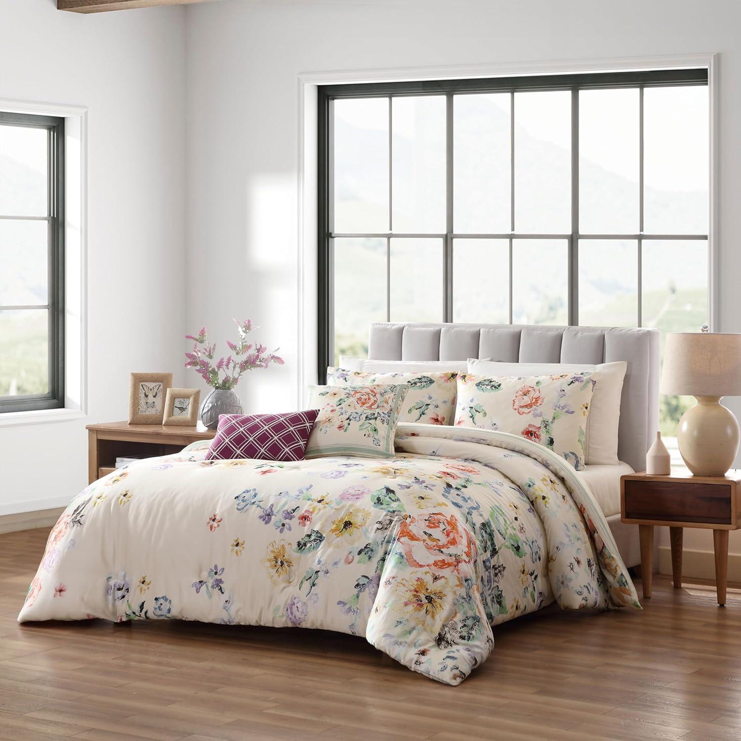 BeBeJan Bebejan Floral Garden on Mocha 100% Cotton 5-Piece Reversible Comforter Set