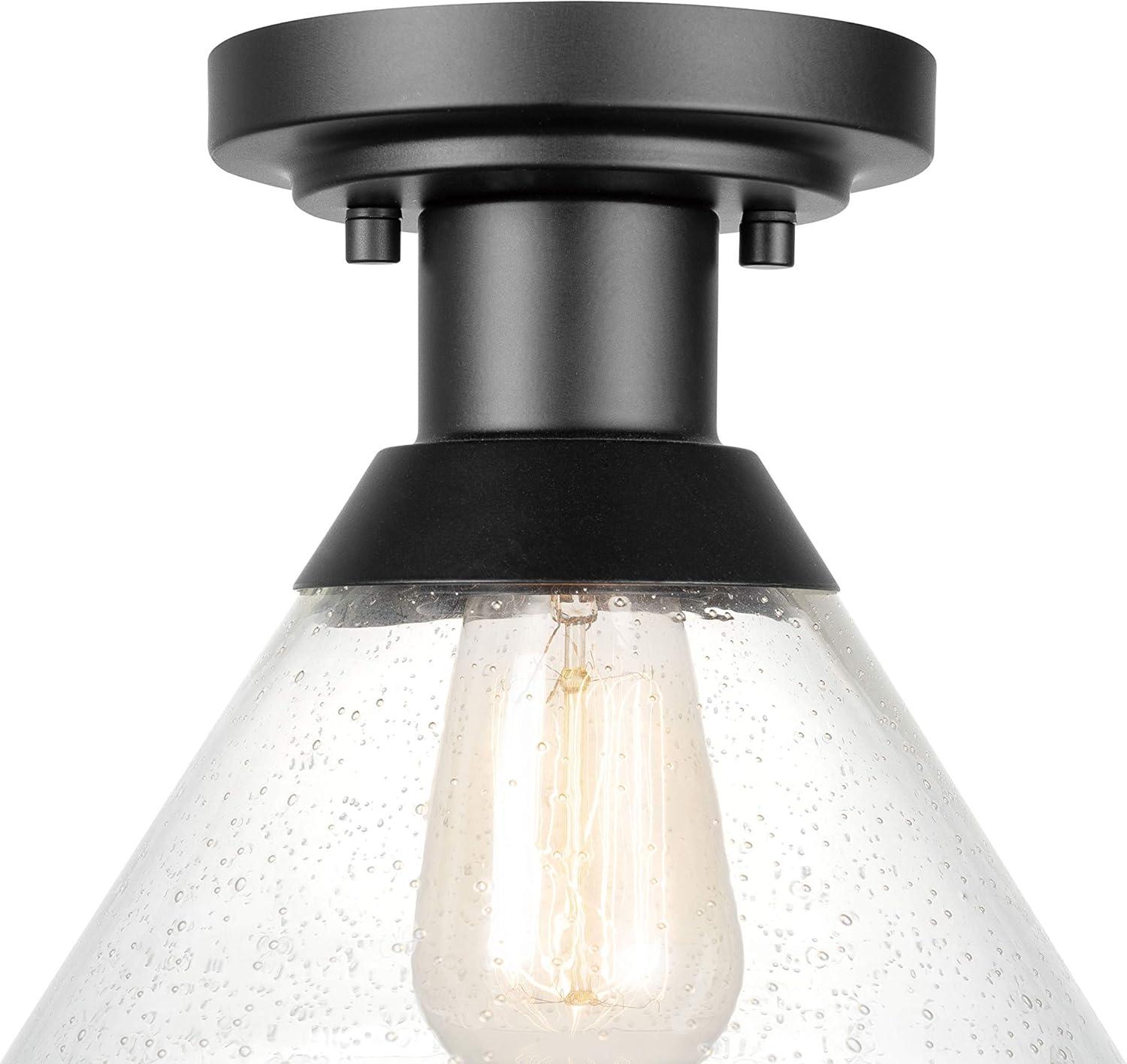 Globe Electric 1-Light Matte Black Outdoor Flush Mount with Clear Seeded Glass Shade, Bulb Included, 44621