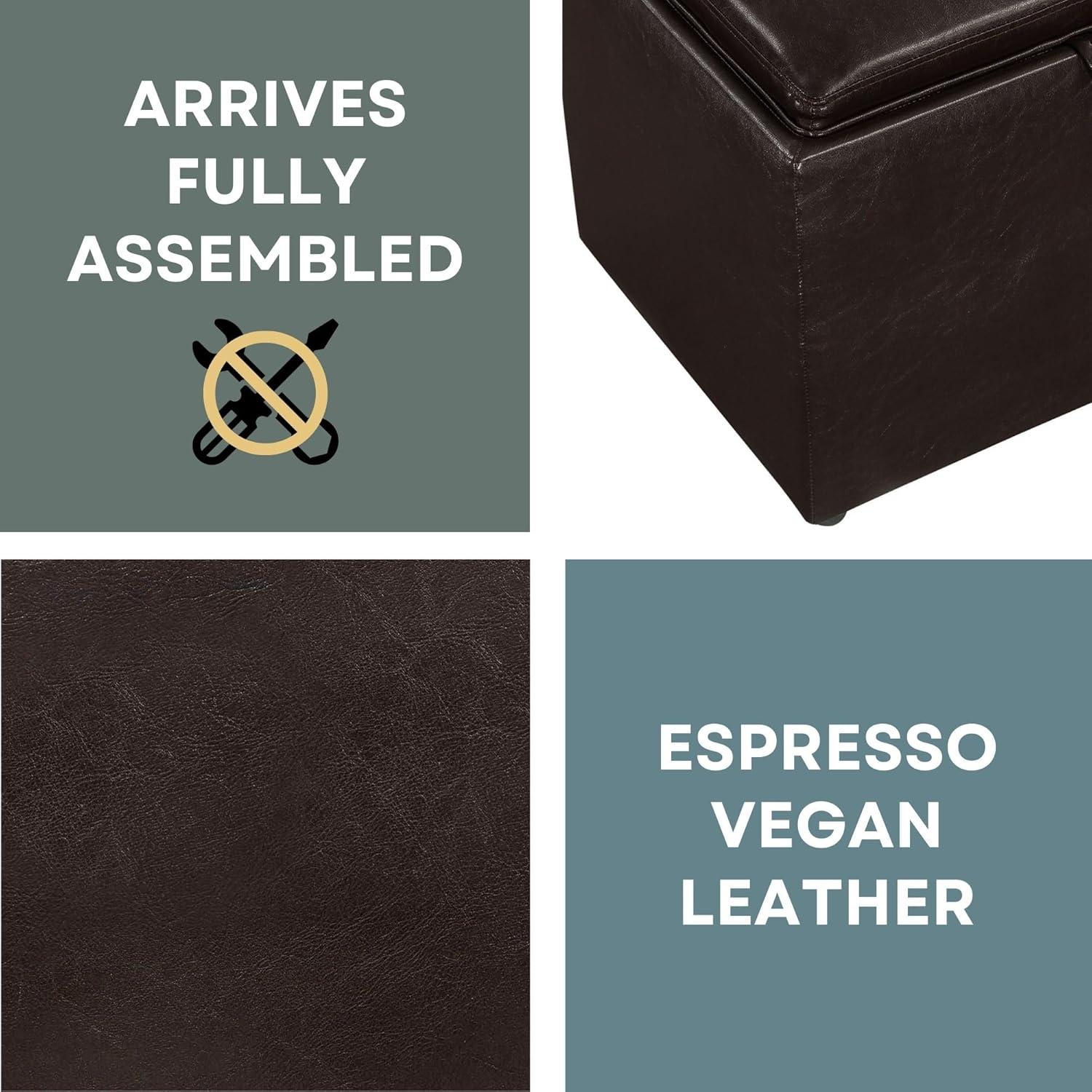 Designs4Comfort Accent Storage Ottoman in Espresso Faux Leather With Tray