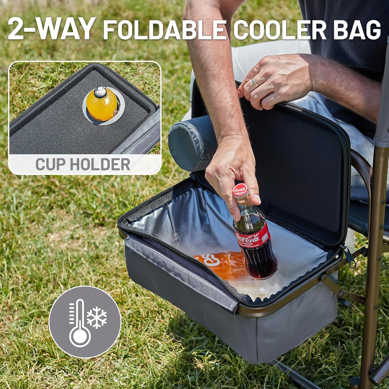 TIMBER RIDGE Lightweight Camping Chair, Portable Laurel Director's Chair with Foldable Side Table, Cooler Bag & Mesh Pocket, Compact Outdoor Folding Lawn Chair, Supports 300lbs, Grey