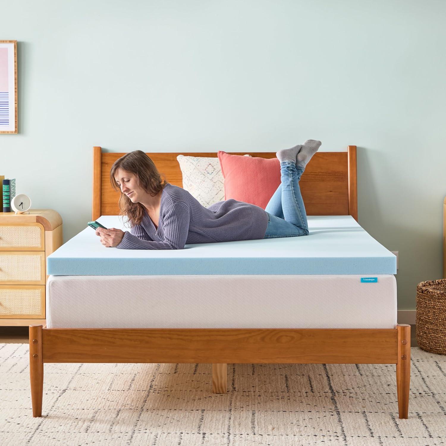 Queen Size Blue Gel Memory Foam Mattress Topper