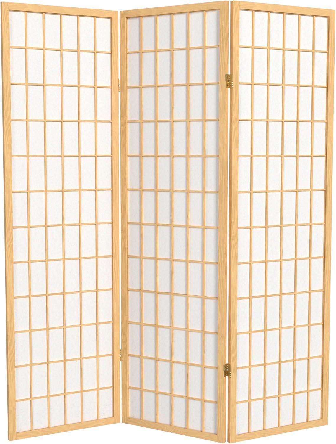 Natural 5 Ft Tall 3-Panel Shoji Screen Room Divider