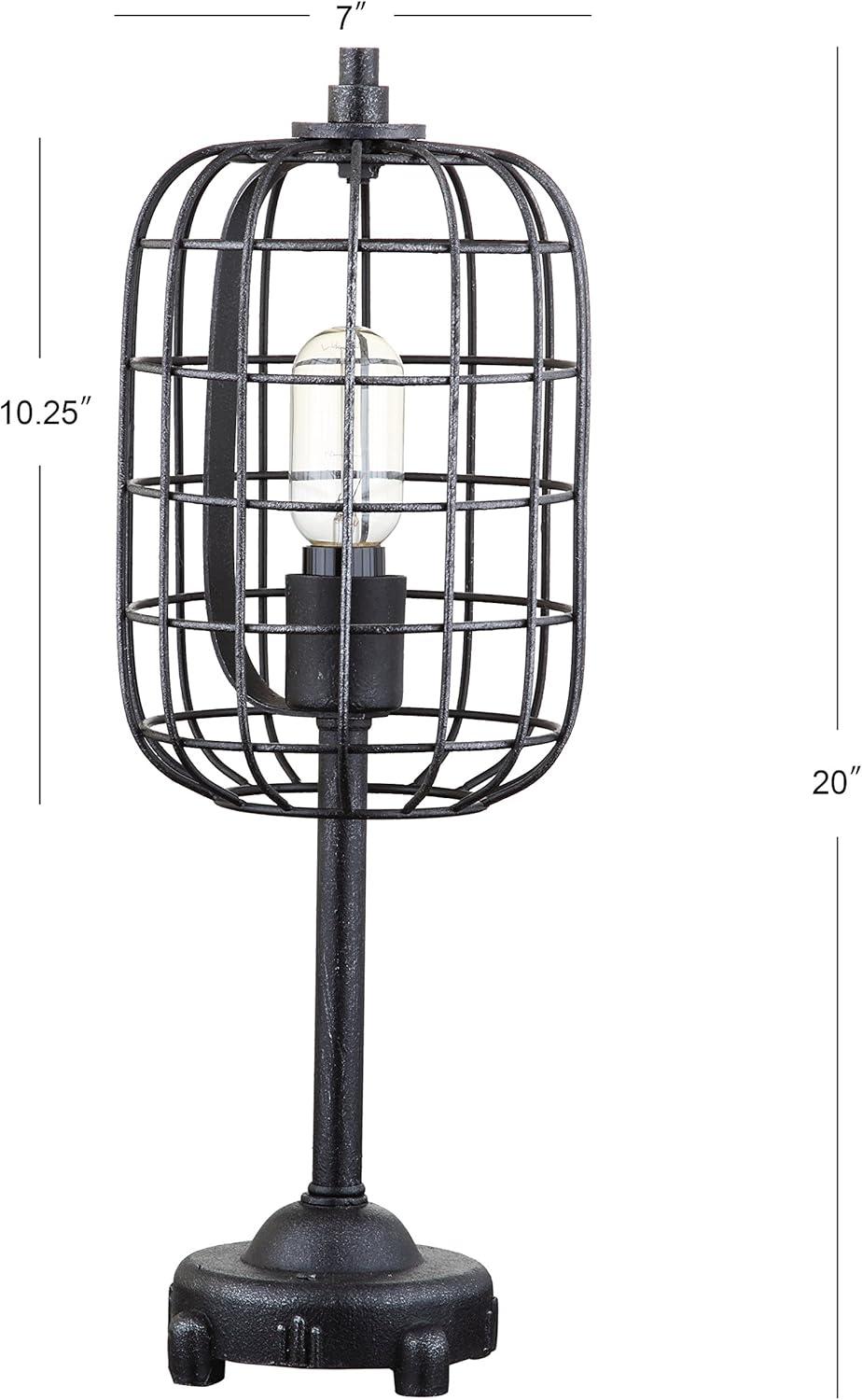 Edison Black Industrial Steel Table Lamp with Cage Shade