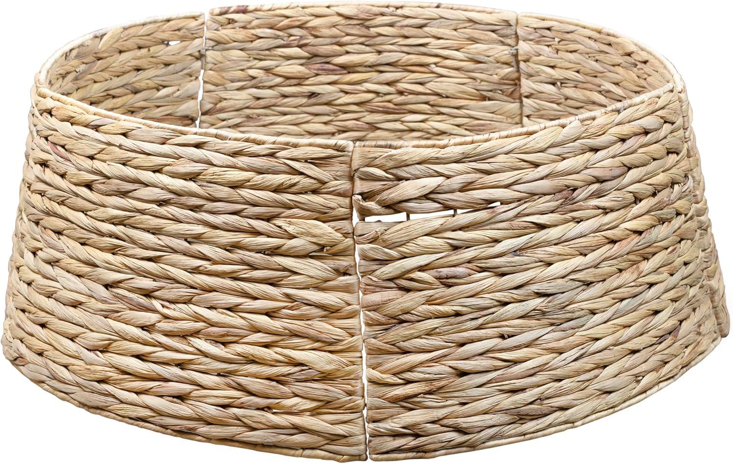 AuldHome Woven Hyacinth Christmas Tree Collar (Natural, 29-Inch), Natural Fiber Rustic Farmhouse Basket Weave Large Tree Skirt