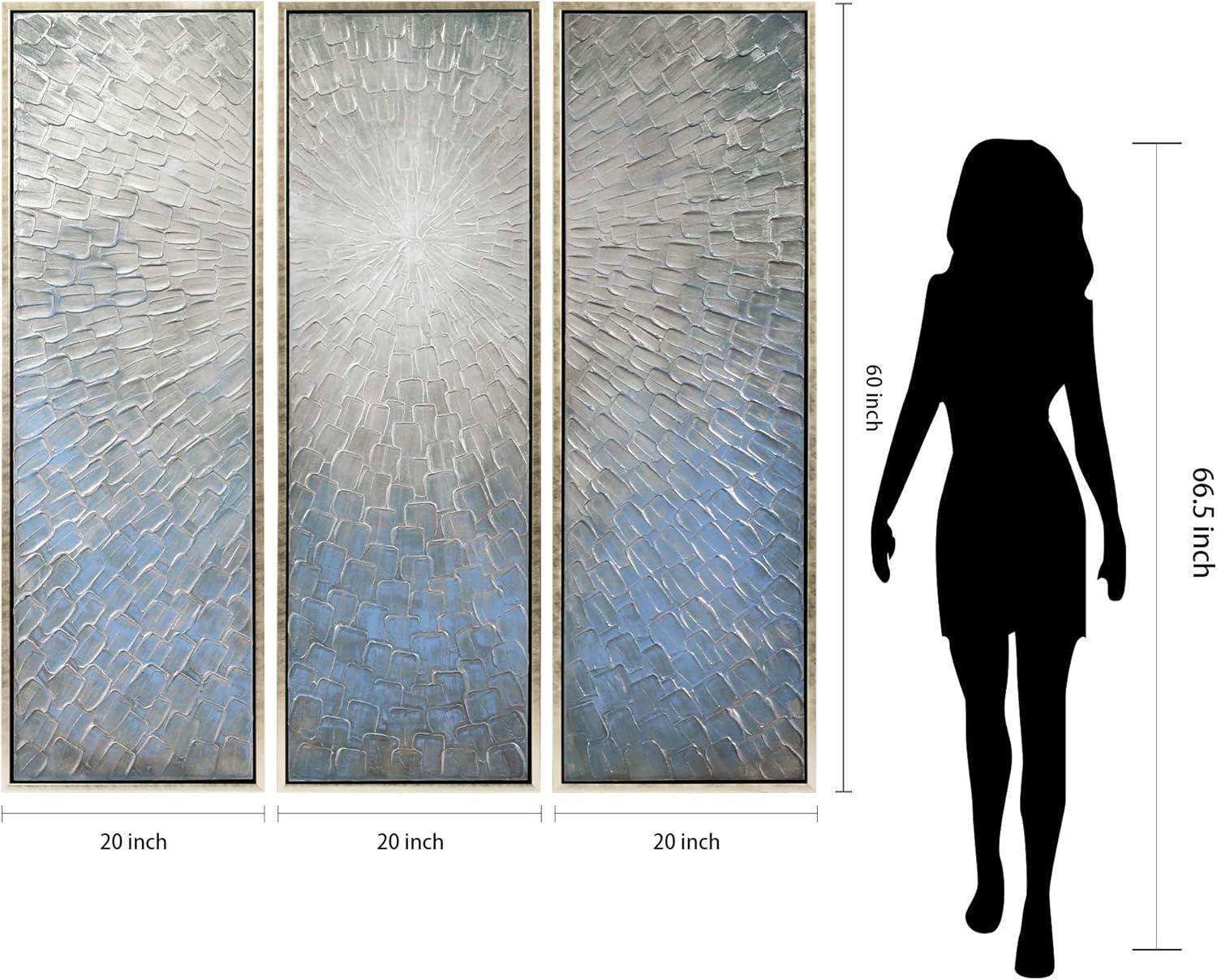 Silver Ice Textured Metallic Hand Painted Canvas Wall Art by Martin Edwards,60" x 20" each