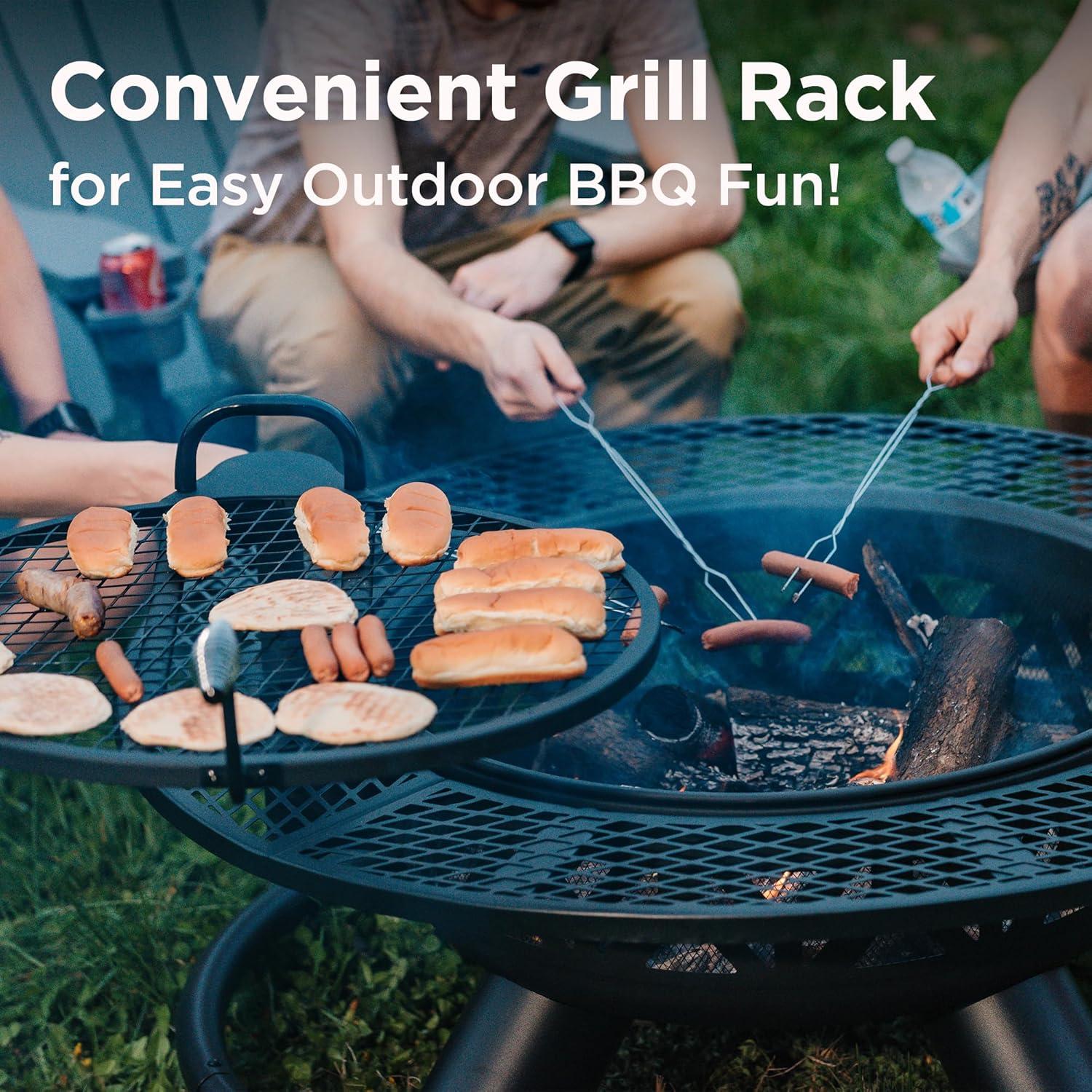 Red Mountain Valley Outdoor Fire Pit 47'' with Adjustable Grill, Outdoor Large Wood Burning BBQ Firepit Bowl, Bonfire Fire Pits with Cooking grates, 2-in-1 Steel Table for Backyard, Patio Picnic