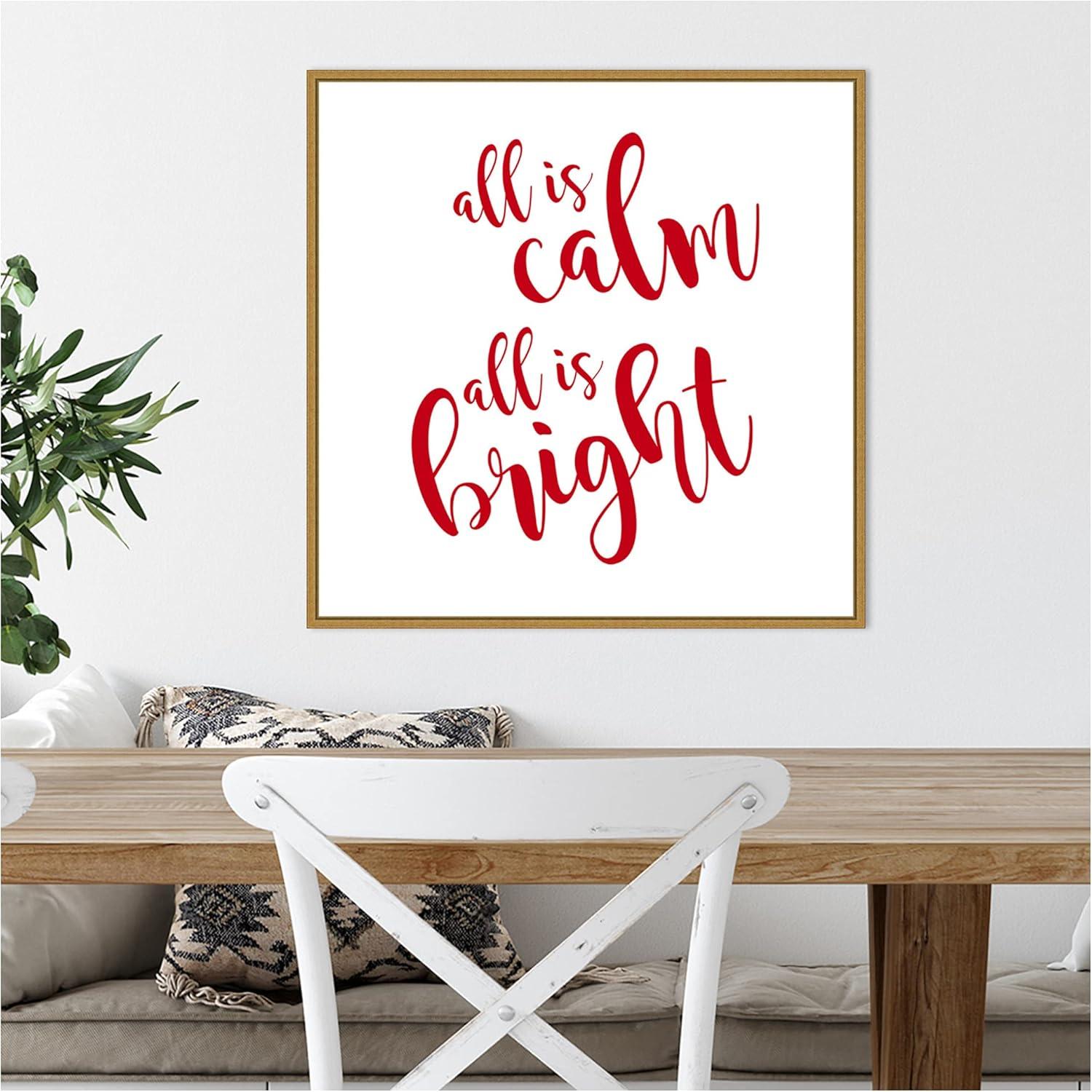 All is Calm Script Red Canvas Art with Gold Frame