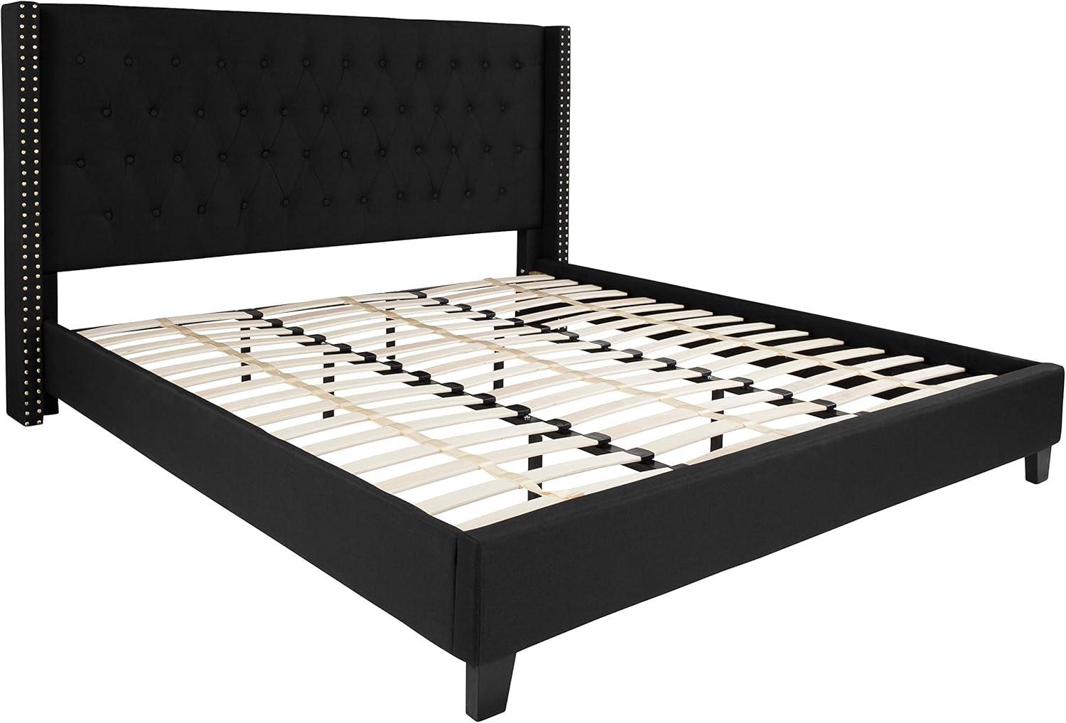 Riverdale Light Gray Tufted King Platform Bed with Nailhead Trim