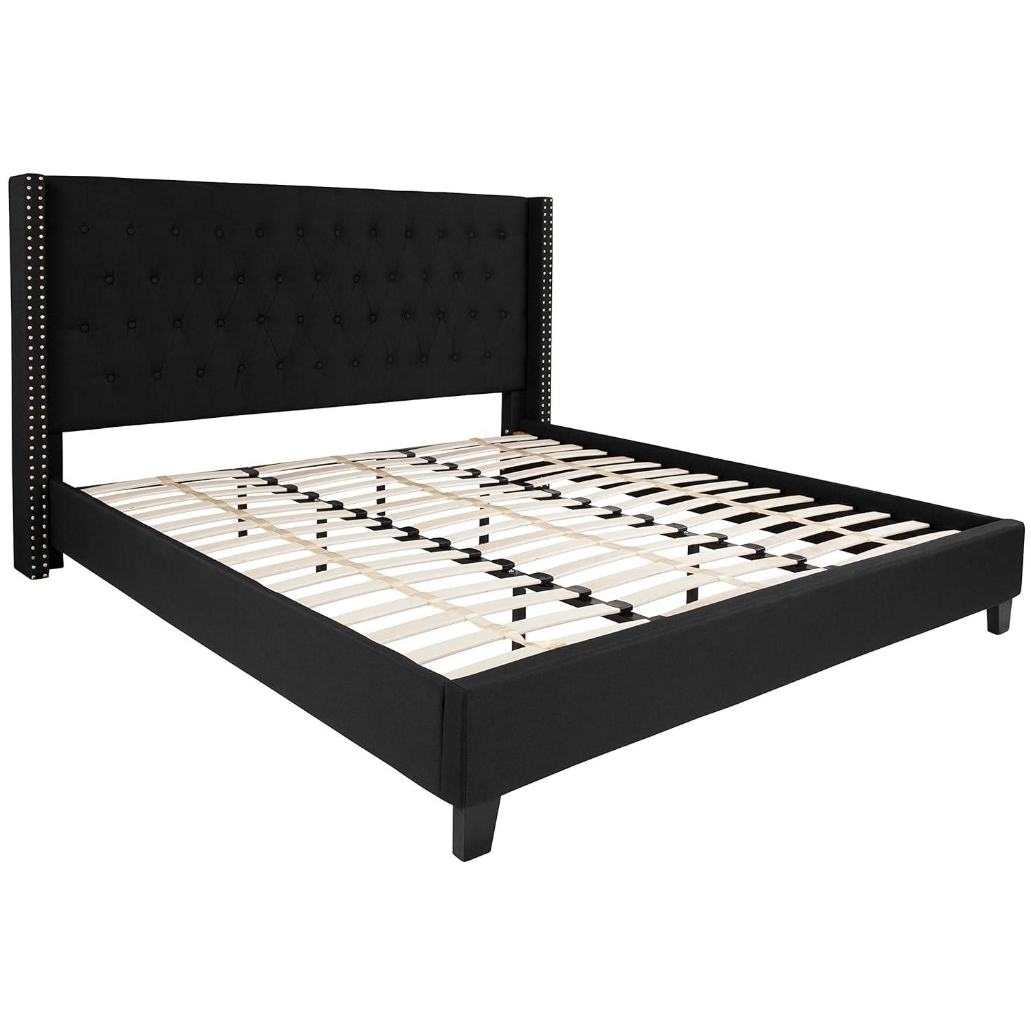 Riverdale Light Gray Tufted King Platform Bed with Nailhead Trim