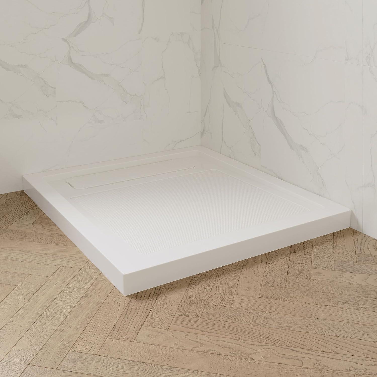 OVE Decors 36" x 32" Rectangle Shower Base Pan, White Acrylic, Center Drain, Reversible Design
