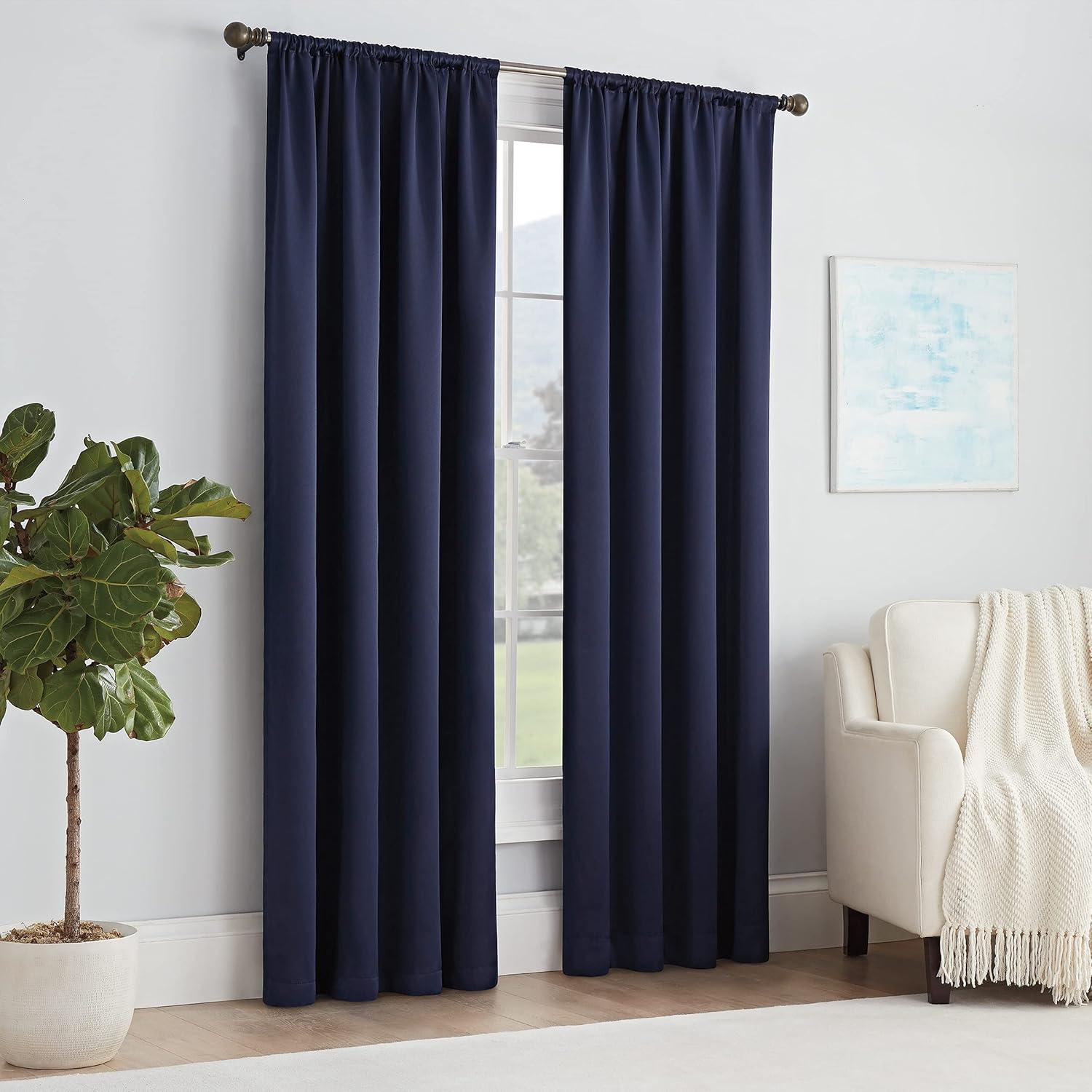 Navy Room Darkening Rod Pocket Single Curtain Panel, 54 x 63