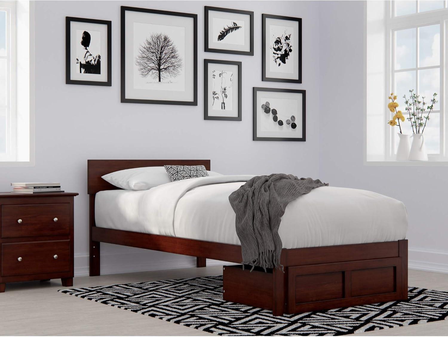 Boston Twin Wood Frame Upholstered Bed with Headboard Drawer