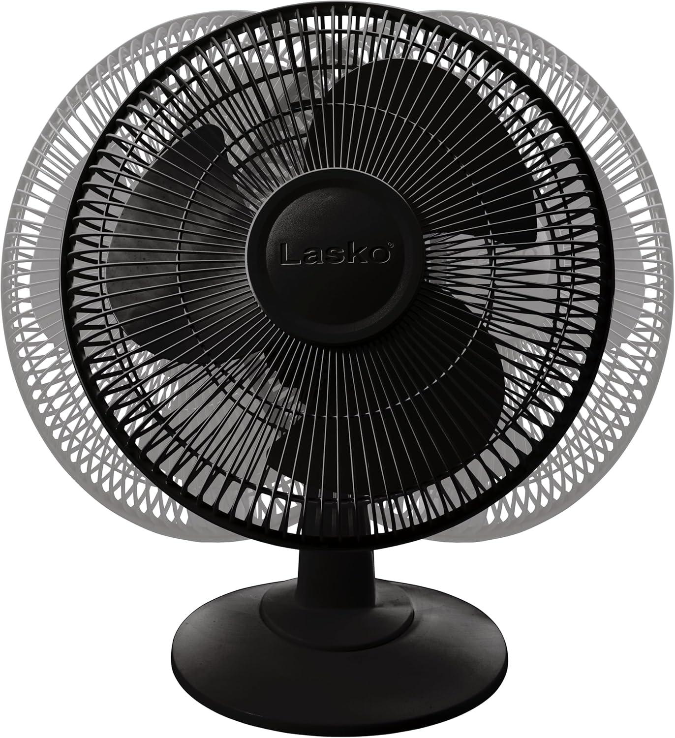 Lasko 2017 Portable 3-Speed 12-Inch Table Fan with Widespread Oscillation and Tilt-Back Fan Head, Black